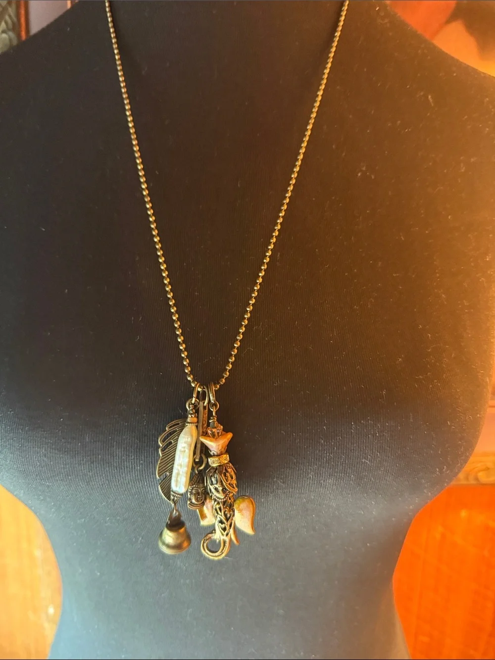 Boho Elephant Charm 26” Necklace - Brass Finish with Pink Accent